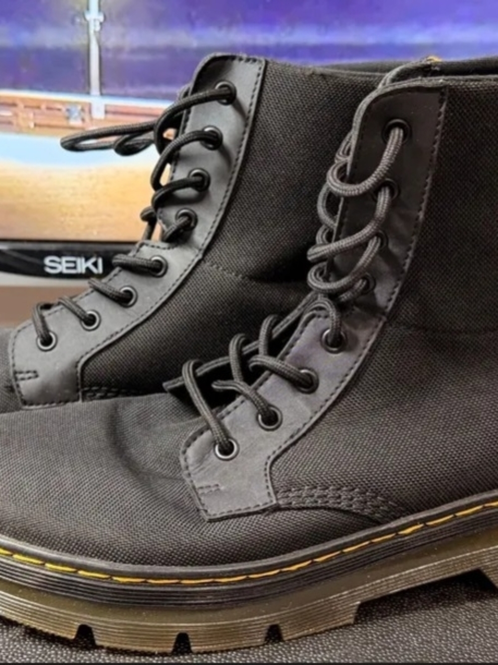 Black Men's Canvas Lace-Up Combat Boots